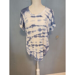 Green Tea slouchy tie-dye rolled sleeve high-low hem relaxed fir blouse
